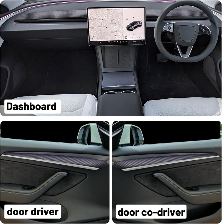awagas 4 Pcs [Right Drive] ABS Tesla Model 3 Y Dashboard Cover Wrap and Inner Front Door Trim Panel Armrest Cover, Car Interior Dashboard Cover Accessories Fit Tesla Model 3/y 2019-2023