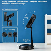 Portable Oscillating Pedestal Fan 8" Foldable 7200mAh Rechargeable 4 Speeds Remote â White