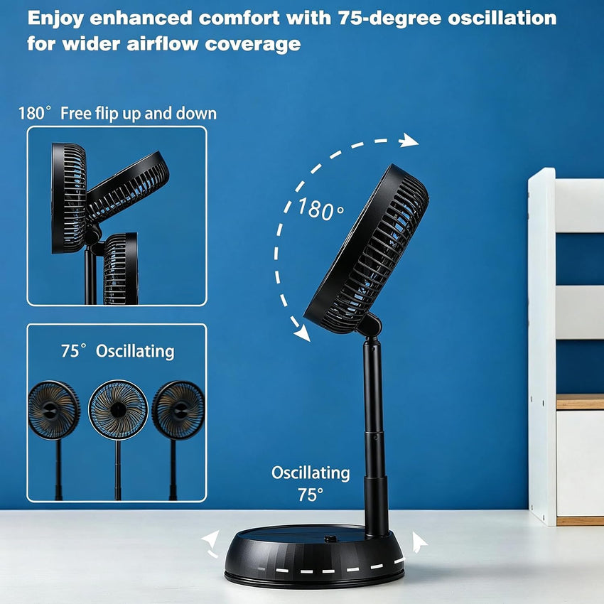 Portable Oscillating Pedestal Fan 8" Foldable 7200mAh Rechargeable 4 Speeds Remote â White