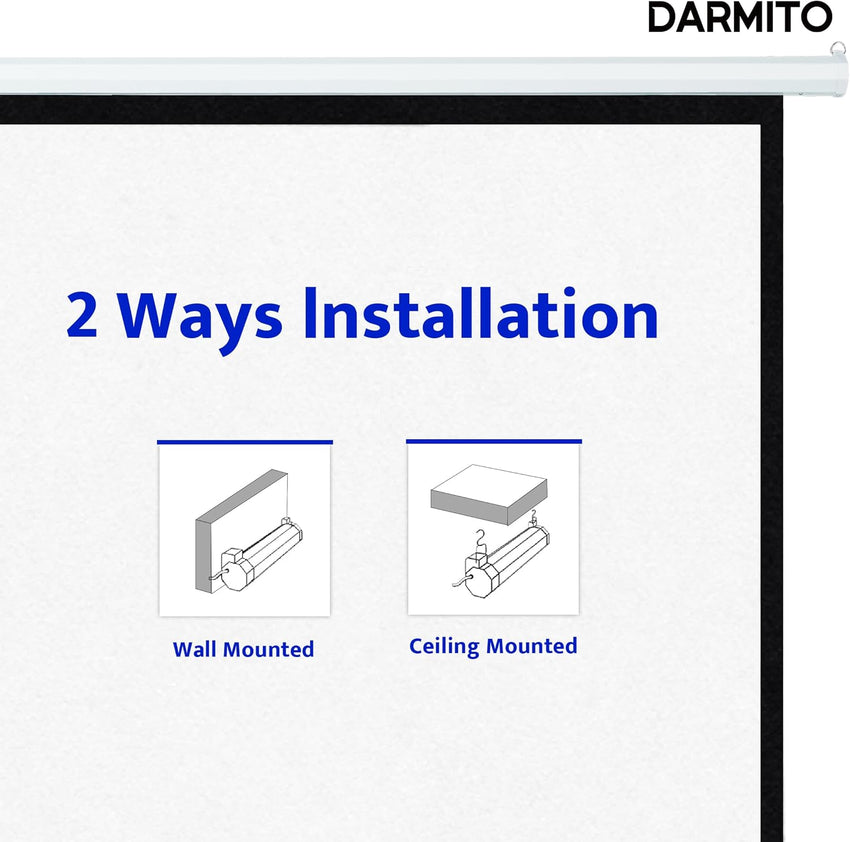 Darmito 100 16:9 Dual-Plug Electric Motorised Projector Screen, Ultra HD 3D 4K 8K Matt White +1.2 Gain, For Meeting School Home Cinema Theater Movie TV DVD Indoor