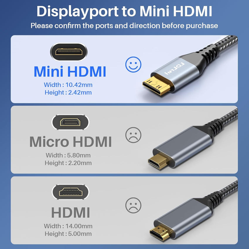 LDLrui DisplayPort to Mini HDMI Cable 1.5m [Bend Resistant, High-Speed] Supports 3840x2160/4K@60Hz, 2K@120Hz Video UHD for Desktop, Laptop, Portable Monitor,AMD, NVIDIA, ARZOPA, Projector,Mini PC