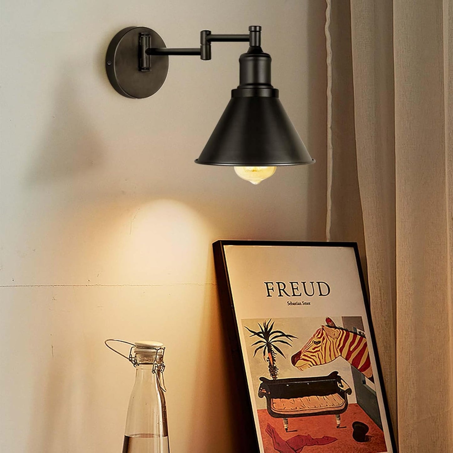 IC INSTANT COACH Industrial Wall Sconce Swing Arm Wall Lights, Black, Adjustable Wall Light, Wall Mounted Lamp Wall Sconce, 1 Light