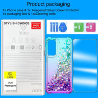 XRCS Compatible with for Samsung Galaxy A36 5G Case with Tempered Glass Screen Protector Glitter Bling Flowing Liquid Floating TPU Bumper Cushion Corners Protection Case - Purple
