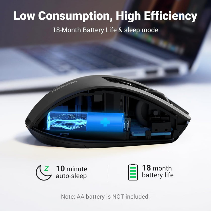 UGREEN 2.4G Wireless Mouse for Laptop, 4000 DPI 5 Adjustable Levels Ergonomic USB Wireless Mouse Compatible with PC MacBook Chromebook, 18-Month Battery Life (Black)