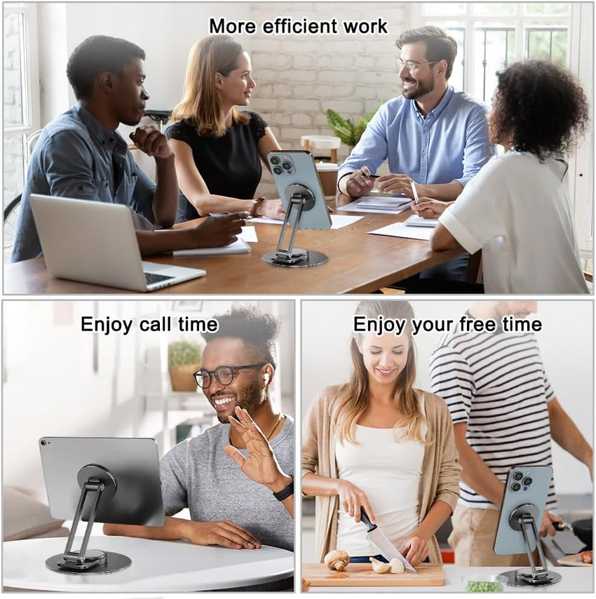 flintronic Magnetic Phone Stand for iphone, Foldable & Adjustable Aluminum Magnetic iPhone Stand with 360°Rotation Base, Compatible with iPhone 15/14/13/12 Series- Black