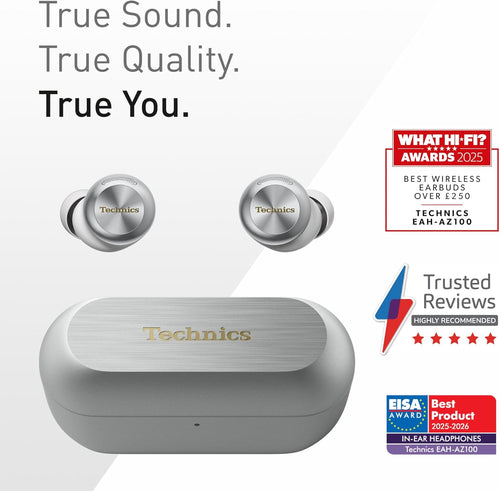 Technics EAH-AZ100E-S Wireless Earbuds with Noise Cancelling, Multipoint Bluetooth, Voice Focus AI, Comfortable In-Ear Headphones, Silver
