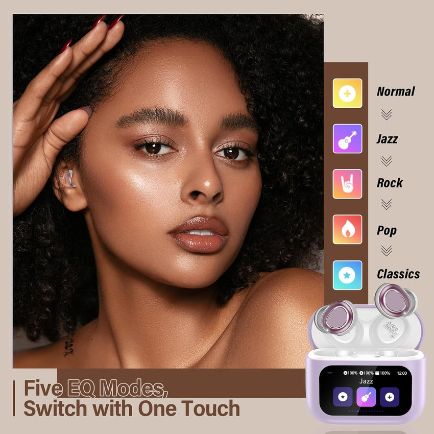 Wireless Sleep Earbuds 48H Battery 5 EQ Modes HiFi Stereo Lightweight Purple