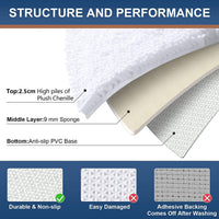 Chenille Bath Mat 50x75cm Absorbent Non-Slip Bathroom Rug White