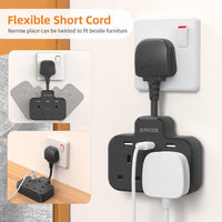 Double Plug Adaptor with USB, 2 Way Wall Adapter with Short Extension Lead, Multi Plug Socket Extender For Home Office (Black)