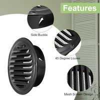 Round Soffit Vent Stainless Steel Wall Vent Grille Cover Set of 6 Black