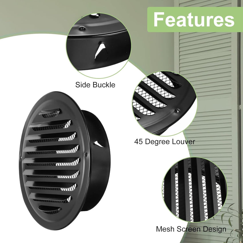 Round Soffit Vent Stainless Steel Wall Vent Grille Cover Set of 6 Black