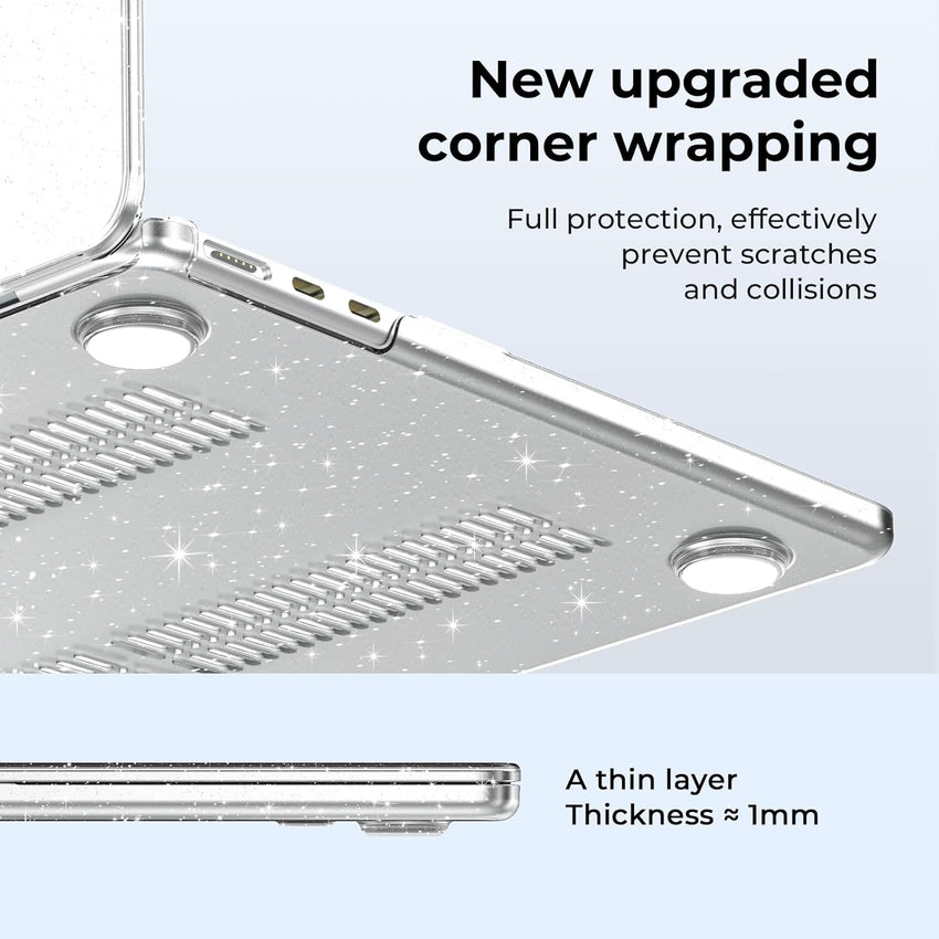 EooCoo Sparkly Case compatible for Macbook Air 13 inch M4 M3 M2 2025 2024 2022 Release, A3240 A3113 A2681 with Touch ID, Transparent Plastic Hard Shell Cover Mac 13.6 - Glitter Crystal Clear