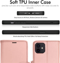 TECHGEAR iPhone 12 Pro Leather Wallet Case, Flip Protective Case Cover with Wallet Card Holder, Stand & Wrist Strap - Rose Gold PU Leather with Magnetic Closure for iPhone 12/12 Pro 6.1"