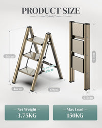GameGem Folding Step Ladder with Anti-Slip Wide Pedal Ã¢ÂÂ Lightweight Aluminium, Champagne Gold