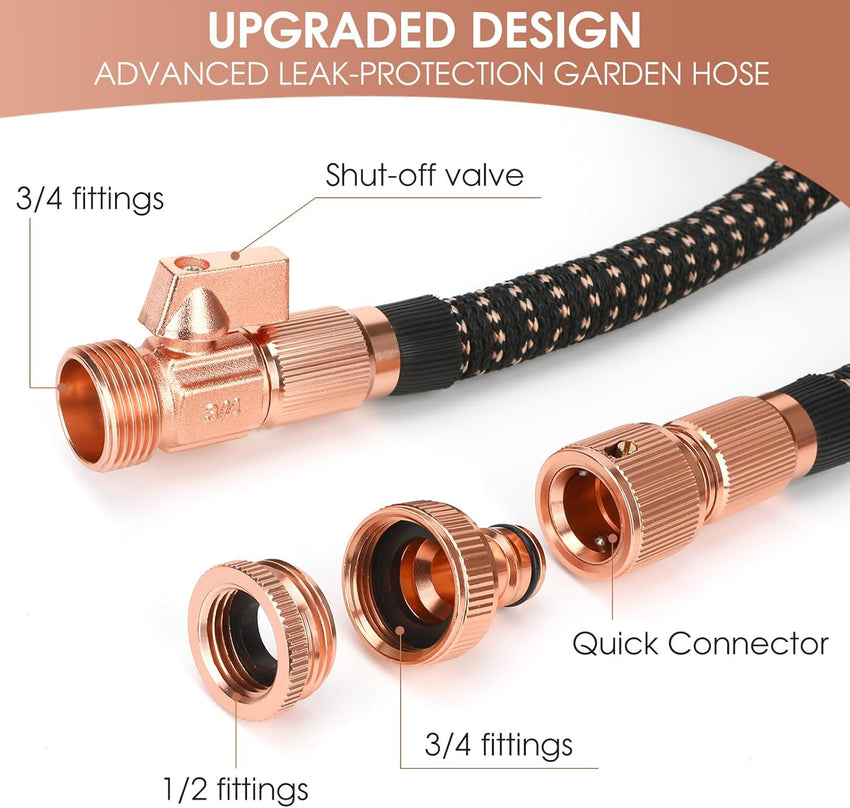 25ft Garden Hose - Expandable Garden Hose Pipe, Flexible Water Hose with 10 Function Spray Gun, No-Kink, Anti-Leakage and Easy to Use Expanding Hose with 3/4", 1/2" Solid Brass Fittings