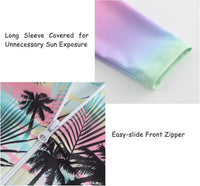 Girls Long Sleeve Swimming Costume Kids One Piece Hawaiian Beach Rash Vest Girls Swimsuit 13-14 Years