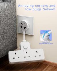LIPWEL Plug Extension Socket 3 Way Multi Plug Adapter UK Multiplug Socket Extension Lead Surge Protected 1000J Heavy Duty 13A Power Strip Main Switch, Rotating Connector, White