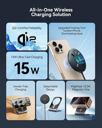 INIU Magnetic Wireless Charger Stand Qi2 15W MagSafe-Compatible Cooling Fan