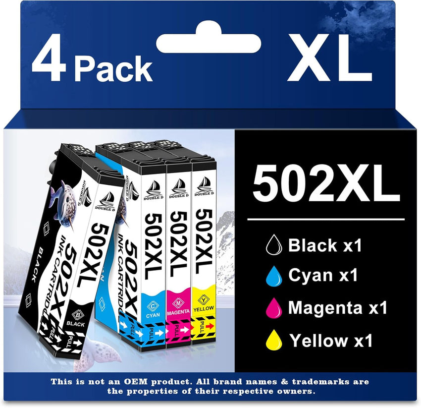 DOUBLE D 502XL Ink Cartridges for Epson 502 502XL Ink Multipack, Work for Epson Expression Home XP-5100 XP-5105 XP-5150 XP-5155 Workforce WF-2860 WF-2865 WF-2880 WF-2885 Printer, 4 Pack