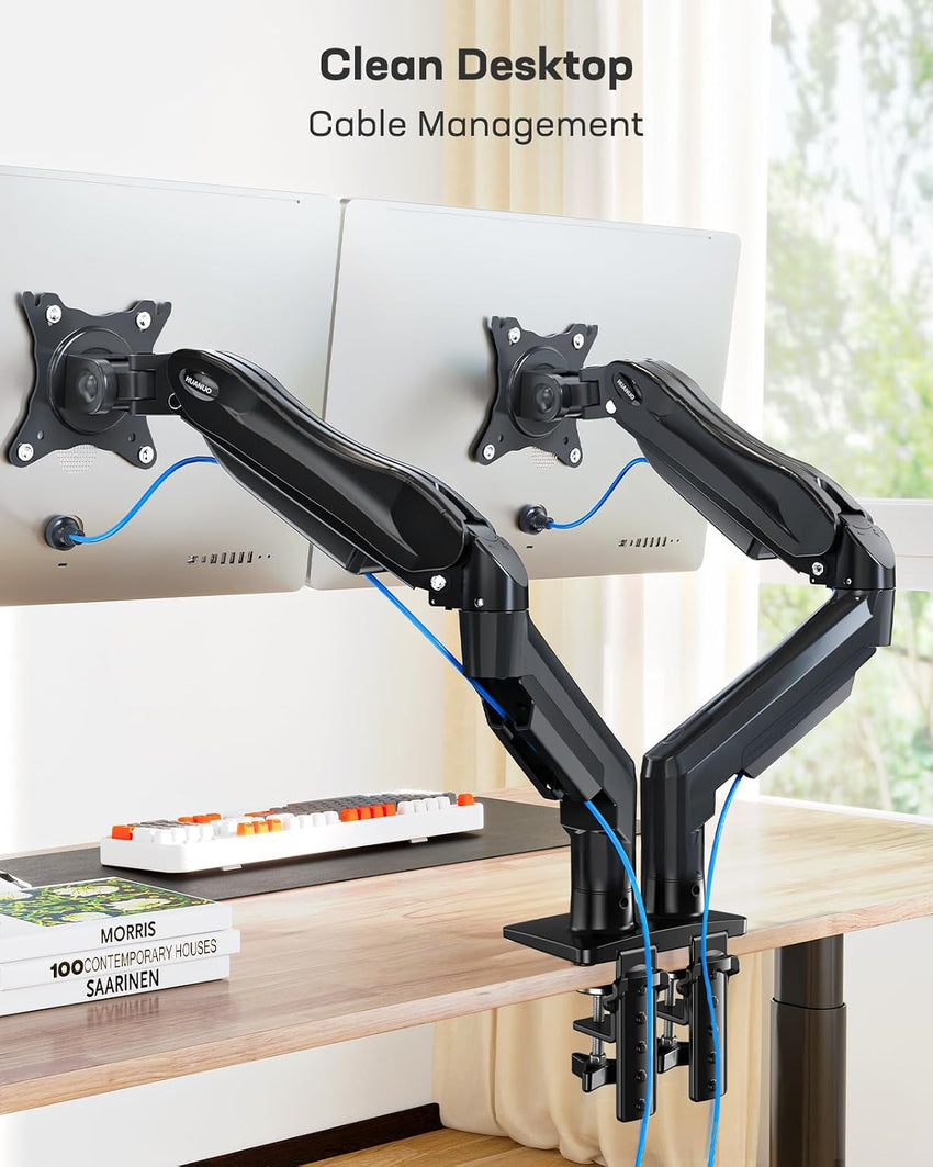 HUANUO Dual Monitor Stand for 13 to 30 Inch Screens, Dual Monitor Arm Desk Mount for Curved Flat Screens, Double Monitor Arm Support VESA 75/100 mm