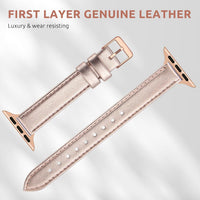 Tuocal Genuine Leather Strap Compatible with Apple Watch Strap 38mm 40mm 41mm 42mm(Series 10) for Women Men, Slim Thin Elegant Narrow Wristband for iWatch Series 10 9 8 7 6 5 4 3 2 1