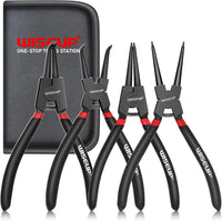 WISEUP Pliers Set, 170mm 4-Piece Bent/Straight Internal External Circlip Pliers, Industrial Carbon Steel plier Set, Anti-Rust, Anti-Bending and Labor-Saving Split Ring Pliers, with Storage Bag