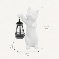 Solar Powered Garden Resin Statue Lights, 10 Inch Waterproof Outdoor Animal Cute Cat Figurine Lights, Suitable for Patios, Balconies, Lawns, Courtyards, Etc(Hand)