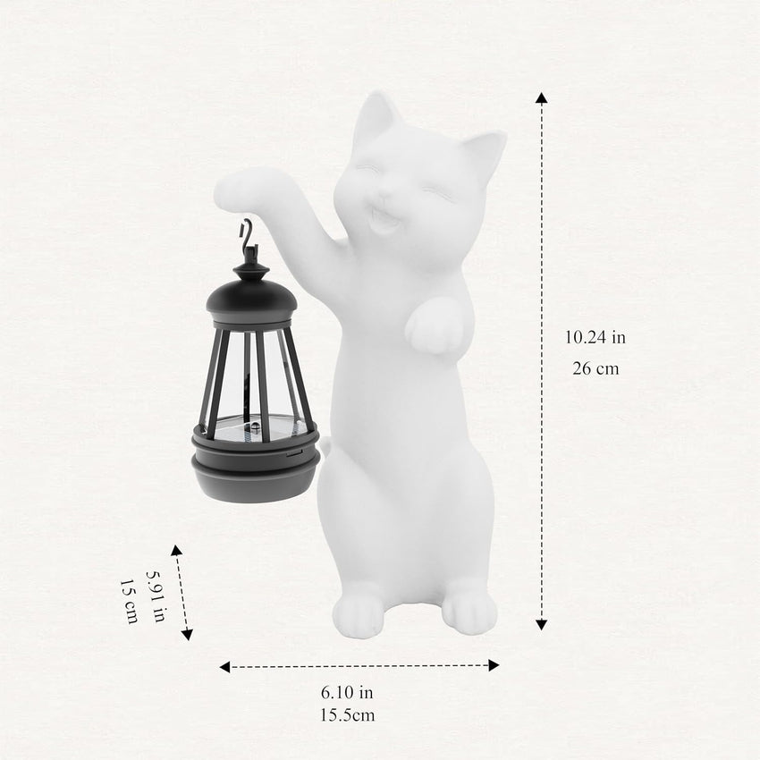 Solar Powered Garden Resin Statue Lights, 10 Inch Waterproof Outdoor Animal Cute Cat Figurine Lights, Suitable for Patios, Balconies, Lawns, Courtyards, Etc(Hand)