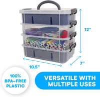Bins & Things Stackable Storage Container with Organizers for Arts and Crafts - Craft Box with 4 Removable Trays - Plastic Sewing Box - Bead Organizer Box - Art Supply Organizer - 30x27x18 cm, Gray
