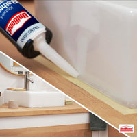 Unibond Bath & Kitchen Mould-Resistant, Transparent Silicone Sealant, Silicone-Based Sanitary Sealant, Waterproof Caulk, 1 x 280ml Cartridge no ends