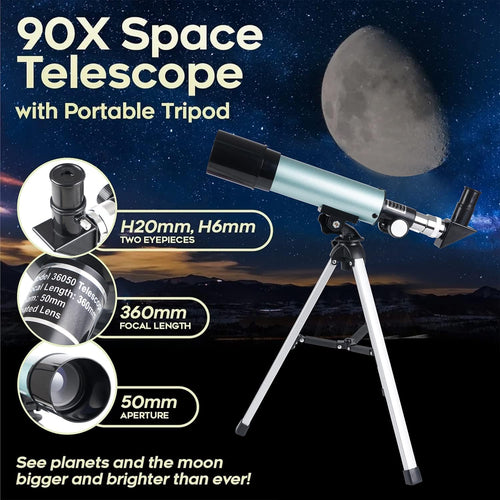 Mijiao Telescope for Kids, Astronomical Telescope Zoom 90X HD Outdoor Monocular Space Telescopes Portable Refractor Spotting Scope With Tripod, Telescopes for Adults, Kids and Beginner