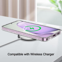 AROYI 3 in 1 Clear Glitter Case for Samsung Galaxy S24 S25 5G Case with 2 Tempered Glass Screen Protector, Soft Bumper Anti-Scratch Sparkle Bling Women Girls Samsung Galaxy S24 S25 Phone Case Cover