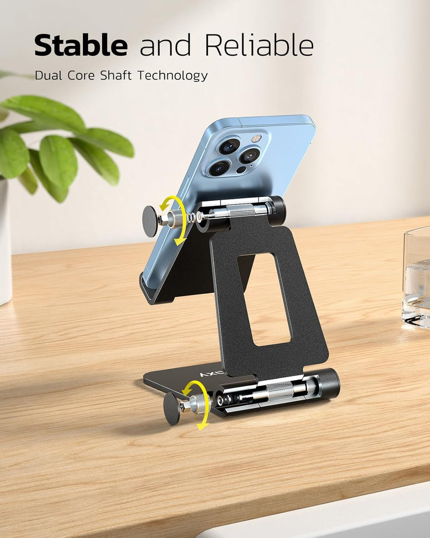 Nulaxy 2 Pack Dual Folding Phone Stand, Fully Adjustable Desktop Mobile Holder Dock Aluminum, Compatible with iPhone 17 16 15 14 13 12 11 Xs Xr X 8, HUAWEI, Galaxy, All Smartphones, Black & Silver