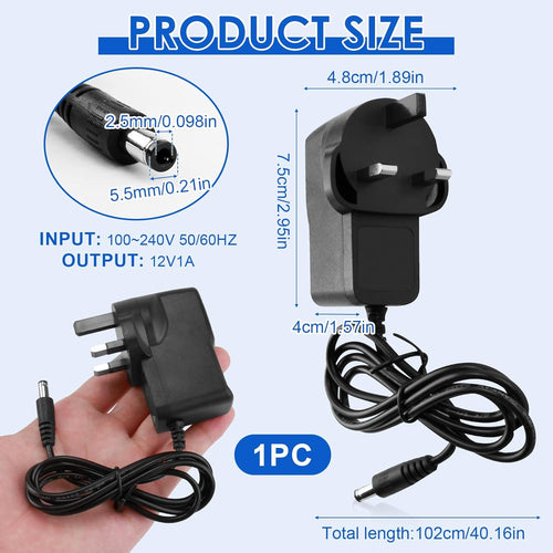 12V 1A Power Supply Adapter, AC to DC Power Supply Adapters Converter 100-240V 50/60 Hz 1000mA 12W, UK Plug Universal Driver Transformer, 12V Power Supply Adapter Suitable for LED Strip Lights, Router