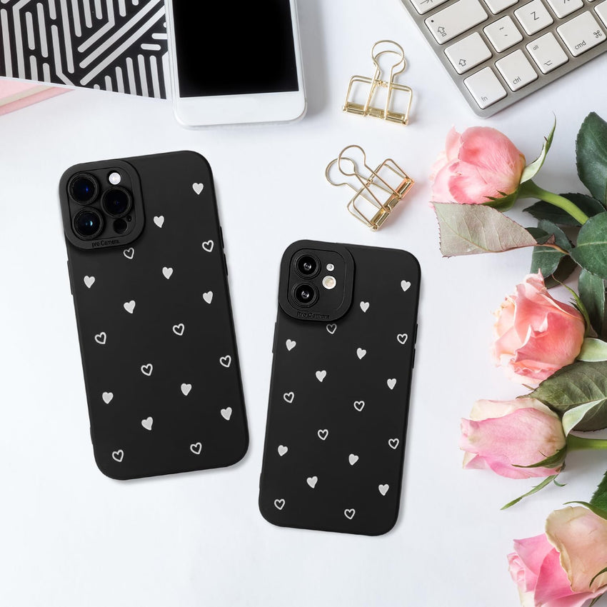 Compatible for iPhone 12 Pro Case, Cute White Black Heart Pattern Case Design for Women Girls, Soft TPU Slim Profile Shockproof Protective Phone Case for iPhone 12 Pro