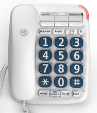 BT Big Button 200 Corded Landline House Phone, Home Phone, Elderley Friendly Big Buttons, Hearing Aid Compatible, Amplified Speech, Handsfree