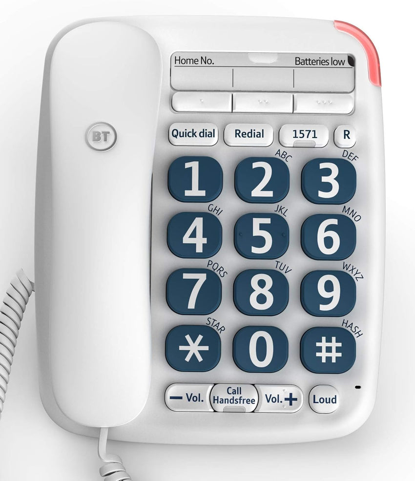 BT Big Button 200 Corded Landline House Phone, Home Phone, Elderley Friendly Big Buttons, Hearing Aid Compatible, Amplified Speech, Handsfree