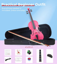 Vangoa 1/4 Violin Set Acoustic Violin Fiddle Quarter Size for Kids Beginners Students with Violin Case, Rosin, Shoulder Rest, Tuner, Strings, Violin Bow, Fingerboard Sticker, Pink