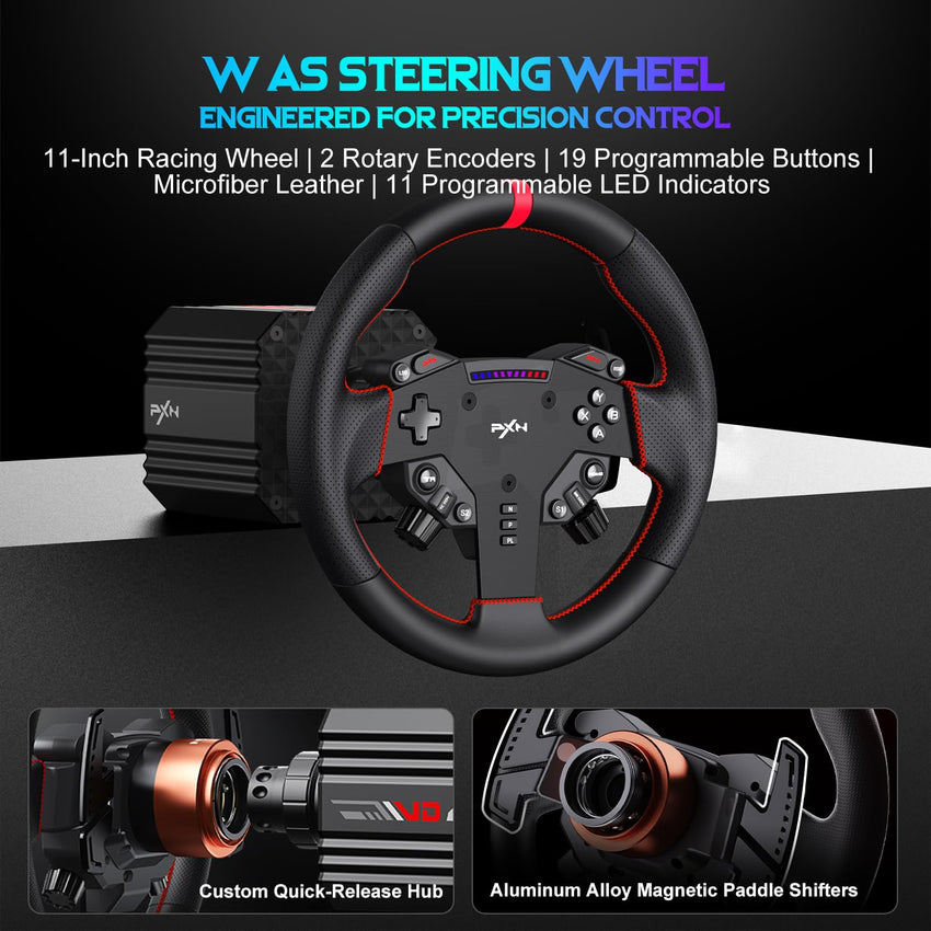 Gaming Steering Wheel Bundle Direct-Drive with Pedals 28cm PC Sim Racing Set