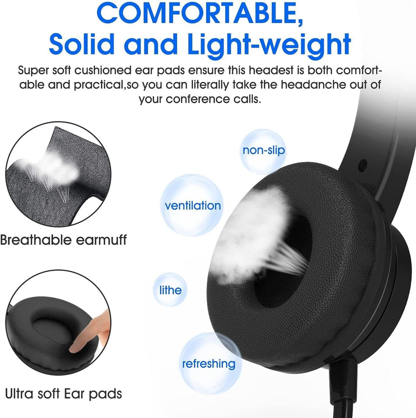 Venker LCL Headsets with Microphone, USB Headset 3m Length Noise Cancelling Headset Stereo Headphones for PC, Laptop USB/3.5mm, Multi-Use USB Headset for Meeting, Daily Using etc