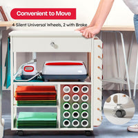 Crafit Craft Storage Compatible with Cricut, Craft Table with Vinyl Roll Holder Crafting Storage Cabinet Tool Holder Trolley on Wheels for Craft Room Home Office (Patented)