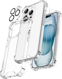 UOYOU 3-in-1 Clear Transparent Case for iPhone 15 Plus with HD Glass Screen Protector and Camera Lens Protector for iPhone 15 Plus