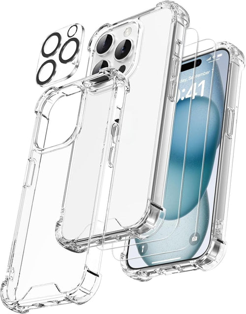 UOYOU 3-in-1 Clear Transparent Case for iPhone 15 Plus with HD Glass Screen Protector and Camera Lens Protector for iPhone 15 Plus