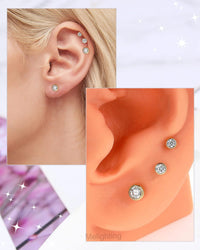 14K Gold Opal Helix Piercing 16G Threadless Labret Bar 3mm CZ Conch Stud Opal S