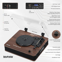 Retrospiler Record Player, Bluetooth Input & Output Turntable with Built-in Speakers, FM Radio, Vinyl-MP3 Recording, USB & SD Playback, LED Screen, Walnut...