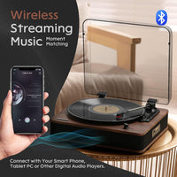 Retrospiler Record Player, Bluetooth Input & Output Turntable with Built-in Speakers, FM Radio, Vinyl-MP3 Recording, USB & SD Playback, LED Screen, Walnut...