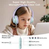 Candy Bila Kids Headphones, Wired Headphones for Kids Over Ear with Microphone, 85/94dB Volume Limiter Headphone for Girls Boys, Foldable Headphone for Learning & Entertainment,Gradient Purple