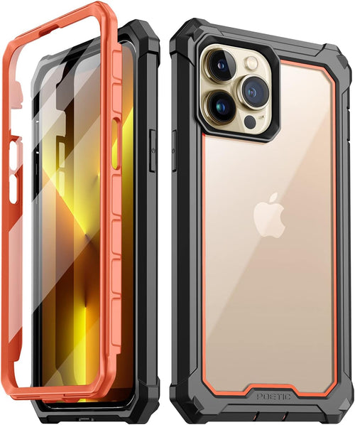 Poetic Guardian Series Case Compatible with iPhone 13 Pro 6.1 inch, Full-Body Hybrid Reinforced Shockproof Protective Rugged Clear Bumper Cover Case with Built-in Screen Protector, Black/Clear