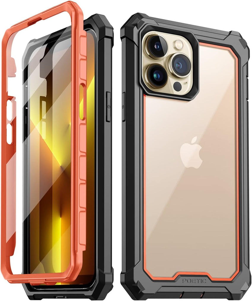 Poetic Guardian Series Case Compatible with iPhone 13 Pro 6.1 inch, Full-Body Hybrid Reinforced Shockproof Protective Rugged Clear Bumper Cover Case with Built-in Screen Protector, Black/Clear
