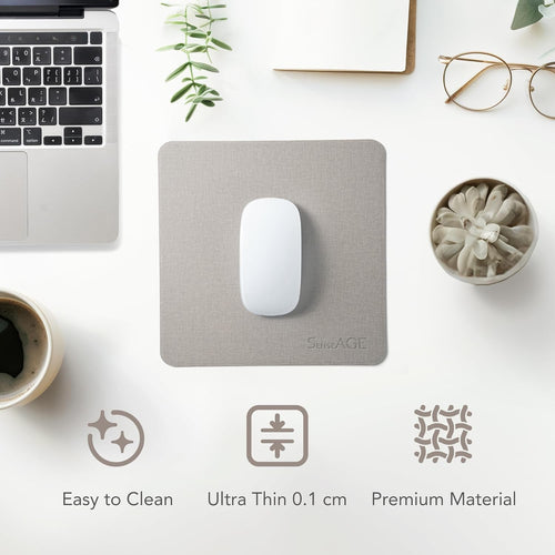 Slim Mouse Pad for Home/Office, Portable Mouse Mat for Computer & Laptop, Fabric Style Vegan Leather, Non-Slip Base, Compatible with Laser and Optical Mouse, 8.66â x 8.66â (Light Grey)